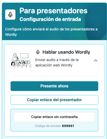(es) speak using wordly panel