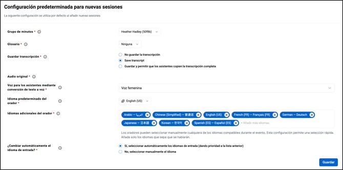 (es)blue default session settings