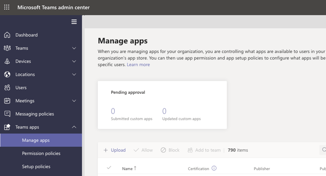 MS teams manage apps