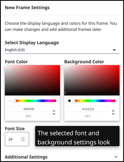 New Frame Settings