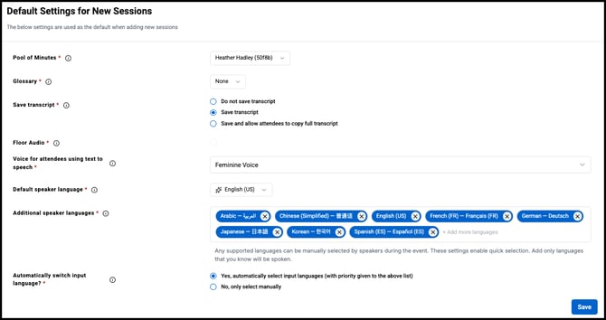 blue default session settings