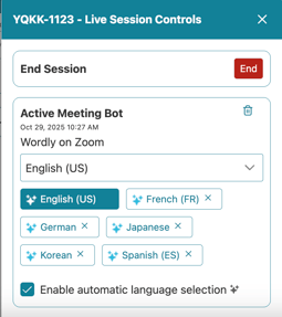 live session controls window