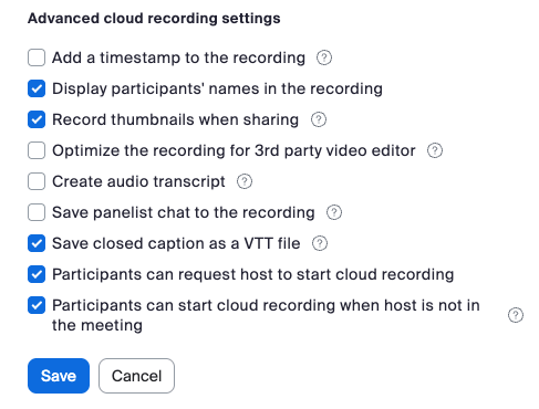 zoom advanced cloud settings