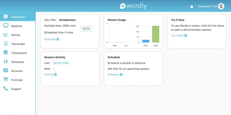 Wordly’s Dashboard