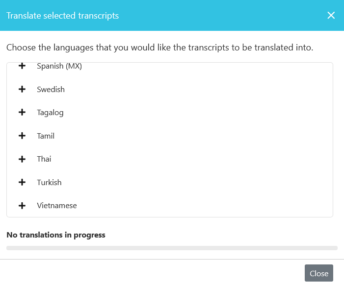 Transcript language select