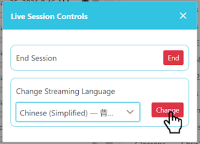 Live session controls language change