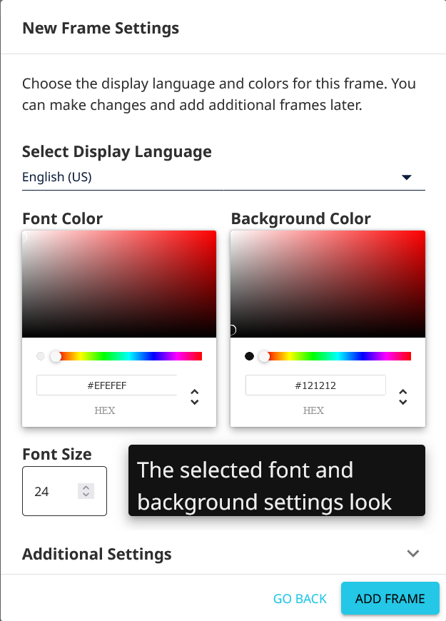 Wordly Display frame format settings
