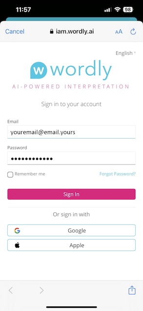 Sign into Wordly Account in the IOS App
