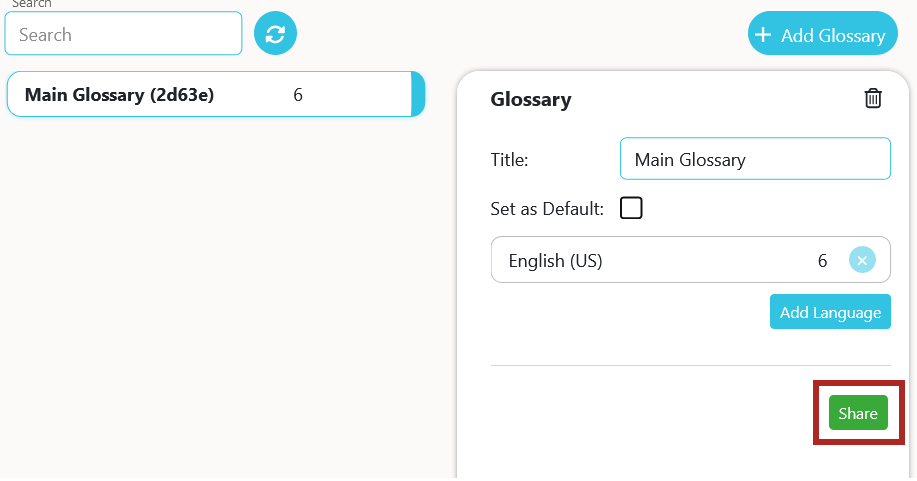Glossary share button