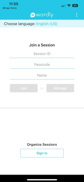 IOS App Sign In or Join Session Page