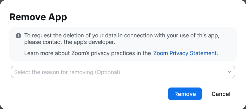 Zoom remove app popup
